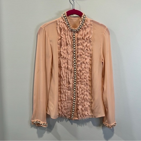 Alice + Olivia “Arminda” pink pearl blouse XS - Picture 3 of 5